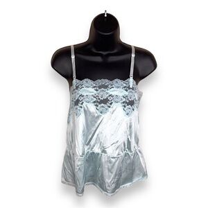 MEDIUM VINTAGE ASHLEY TAYLOR MINT BLUE PASTEL SATIN LACE CAMISOLE